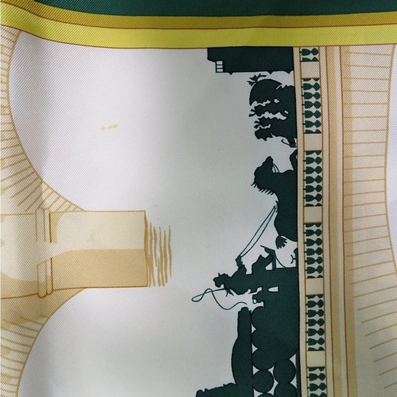 Hermes Les Ponts de Paris Silk Scarf in Green and Gold - Picture 7 of 12
